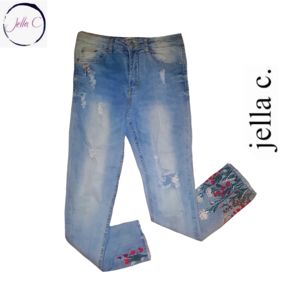 Jella Couture Embroidered Blue Jeans - Picture 1 of 16